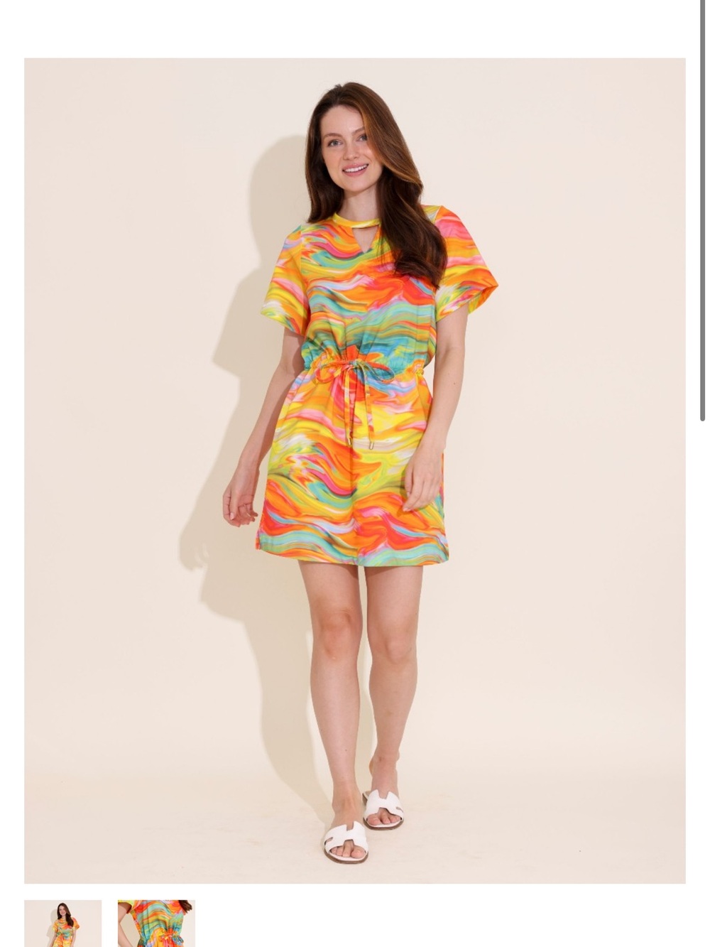 Vibrant Multicolor Swirl Tie-Waist Mini Dress